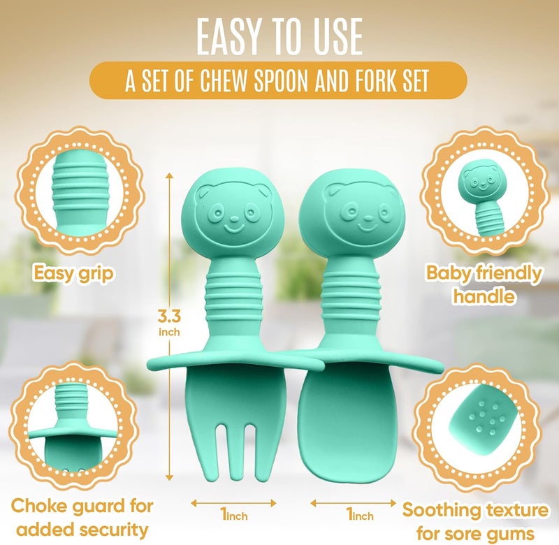 HippoBaby 4pc Silicone Baby Spoons Self Feeding Baby Utensils 6-12 Months - 3 Baby Spoon - 1 Baby Fork - Toddler Cutlery Set - BPA Free, Dishwasher Safe - Baby Eating Essentials (Pink/Blue) - Image 4